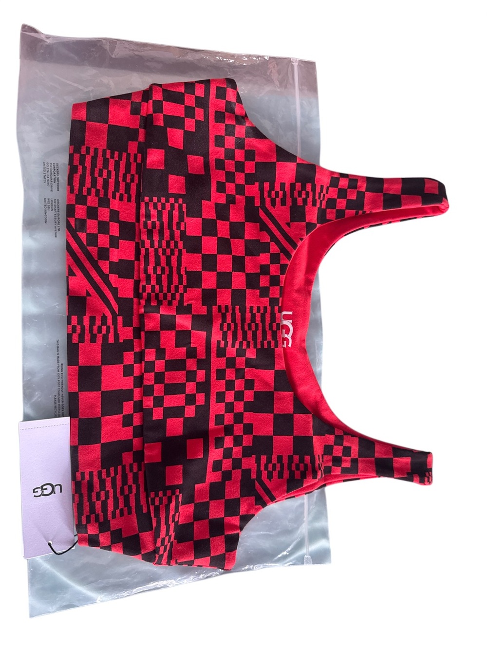 NWT!! UGG Red & Black Checkerboard Women's braletteTop, Large